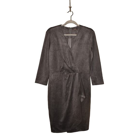 J. MCLAUGHLIN NEW $278 Faux Suede Wrap Style Neville Dress Charcoal Medium‎ - Picture 1 of 4